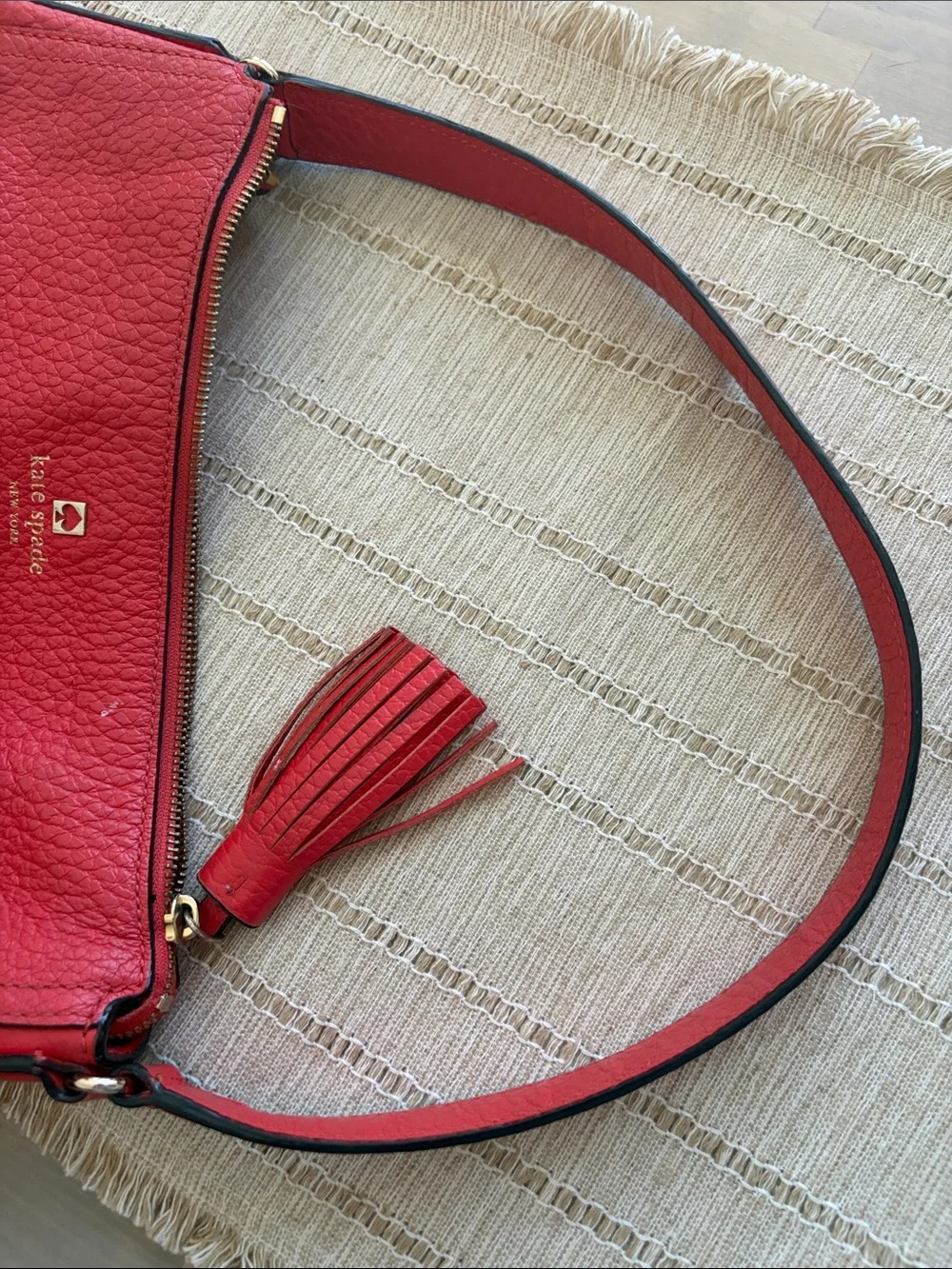 kate spade Red Pebbled Leather Shoulder Hobo with Tassel